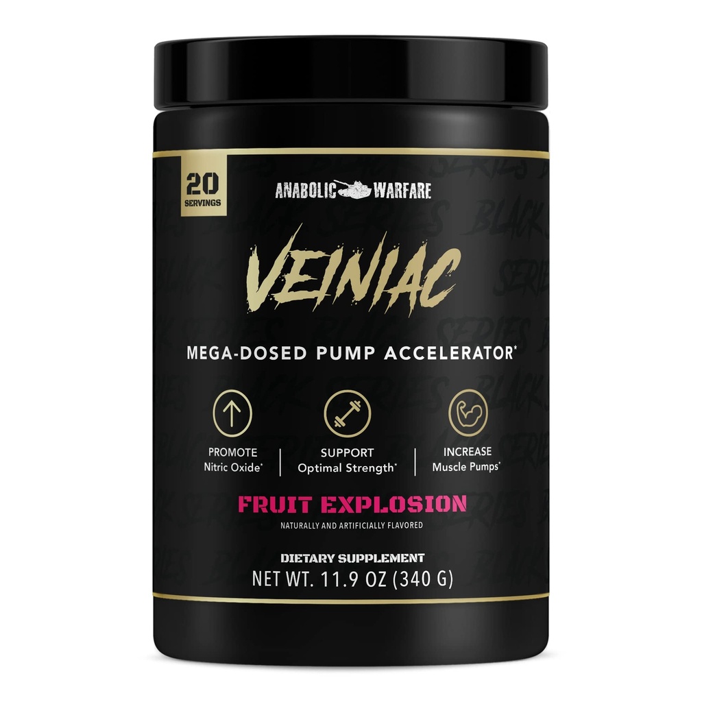 Anabolični Warfare Veiniac Muscle Pump Activator dodatek Stimulant prost Pred-workout z L-Citrulin, betain brezvodni, & dodan AGMASSTM, poveča dušikov oksid*, Sadni Punch 20 Servinges