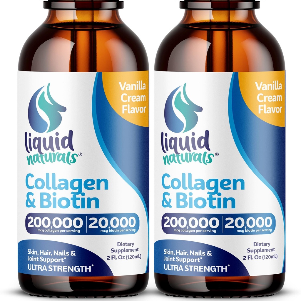 Tekoči kolagen in biotin, 2 Fl. Oz, ultra močan kolagen dopolnila za ženske, Keto prijazno biotin za rast las ženske, nohti, in vitamini kože B7 colageno peptidi – vanilija aroma - 2 paket