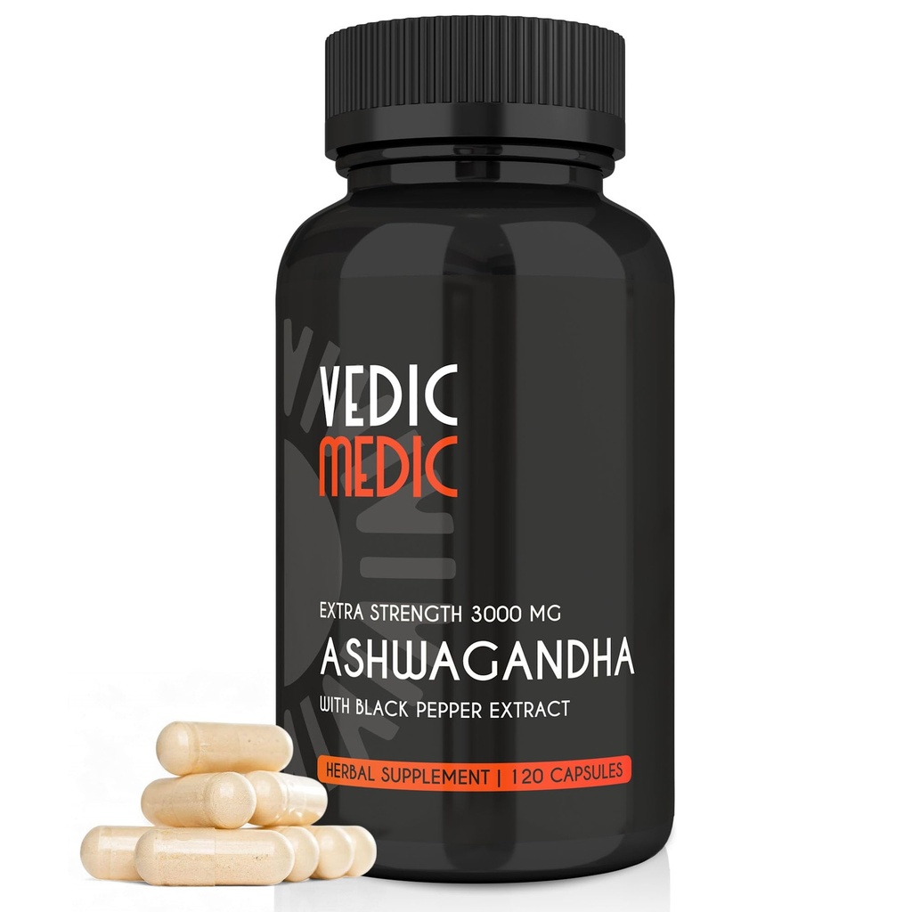 Organic Ashwagandha Kapsule Dodatna moč 3000mg s črnim izvlečkom paprike - Stres Relief, Mood Energy Support - Non-GMO, Vegan, Gluten Free (120)
