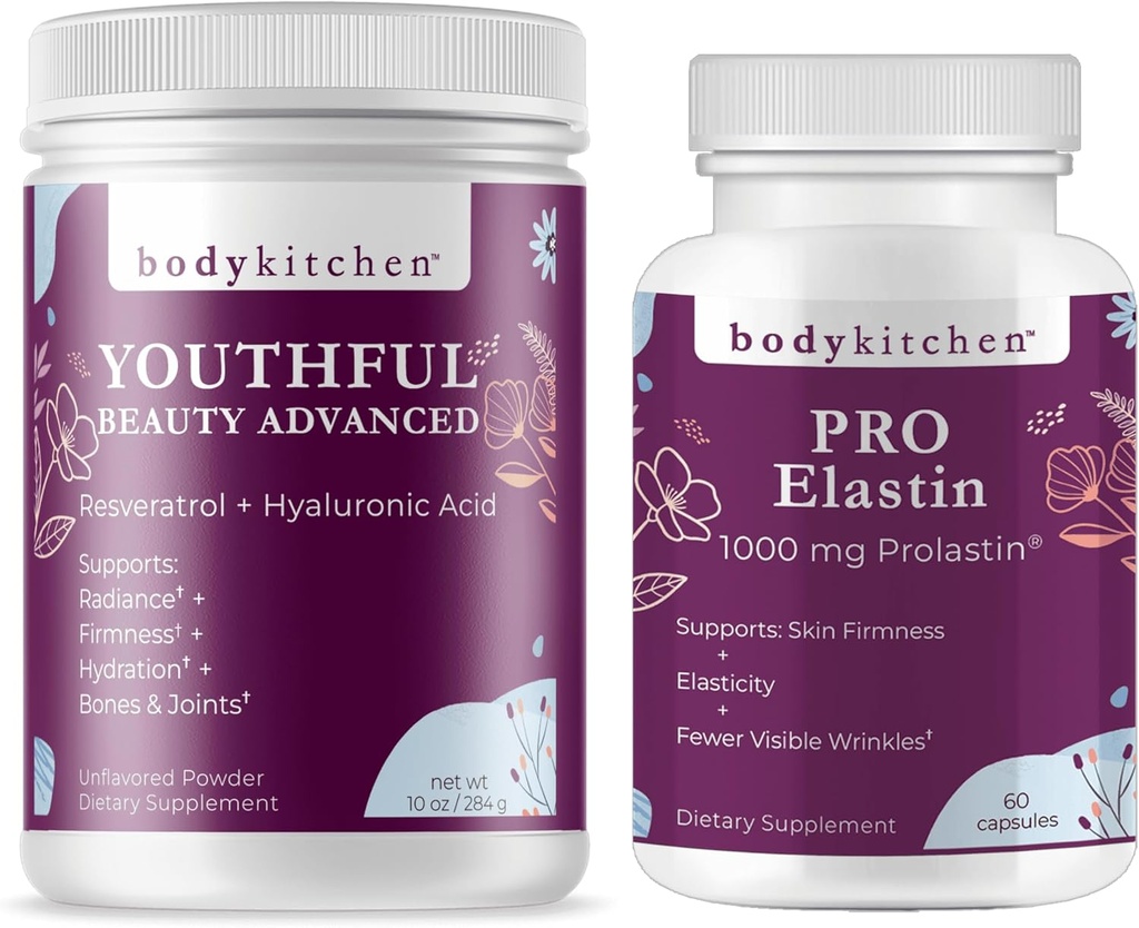 Telo Kuhinja Mladostna lepota Napredno Kolagen Peptide Powder in Resveratrol in hialuronska kislina 10oz in Pro-Elastin, število 60