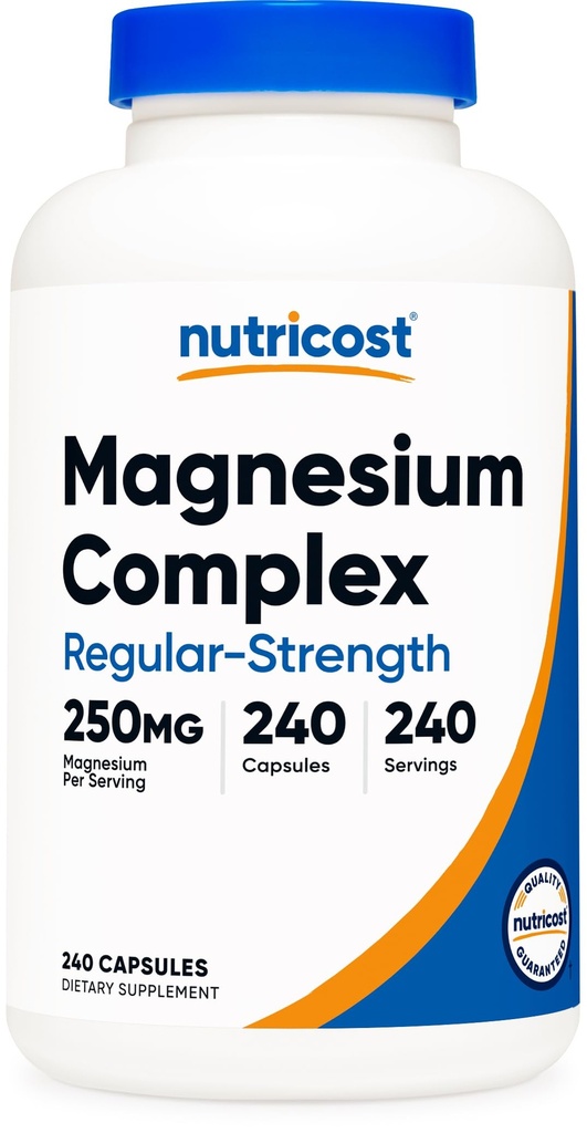 Nutricost Magnezij Complex 250 mg, 240 Kapsule - Magnezijev oksid, Citrat in Glicinat - Gluten prost in ne-GMO