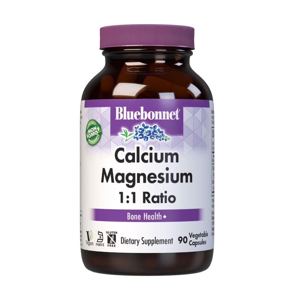 BlueBonnet Calcium Magnezij 1:1 Razmerje vegetarijanske kapsule, 90 števk