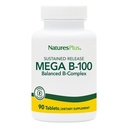 Nature Plus Mega B-100 Complex - 90 Vegetarijanske tablete s trajnim sproščanjem - Energy & Brain Booster - Gluten Free - 90 Servis