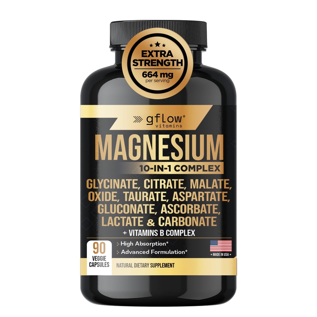 Magnezijev kompleks Dodatek - 10 aktivnih oblik, glicinat, citrat, malat, oksid, taurat, aspartat, glukonat, askorbat, laktat, karbonat, Plus Več z vitaminom C B1 B2 B6 B12