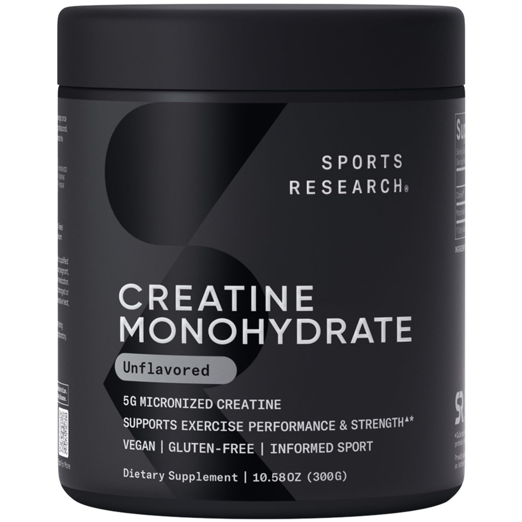 Športne raziskave Kreatin Monohidrat - Pridobite najete mišice, Izboljšajte zmogljivost in moč in podporo vadbeno regeneracijo - 5 g Mikroniziran kreatin - 10.58 oz