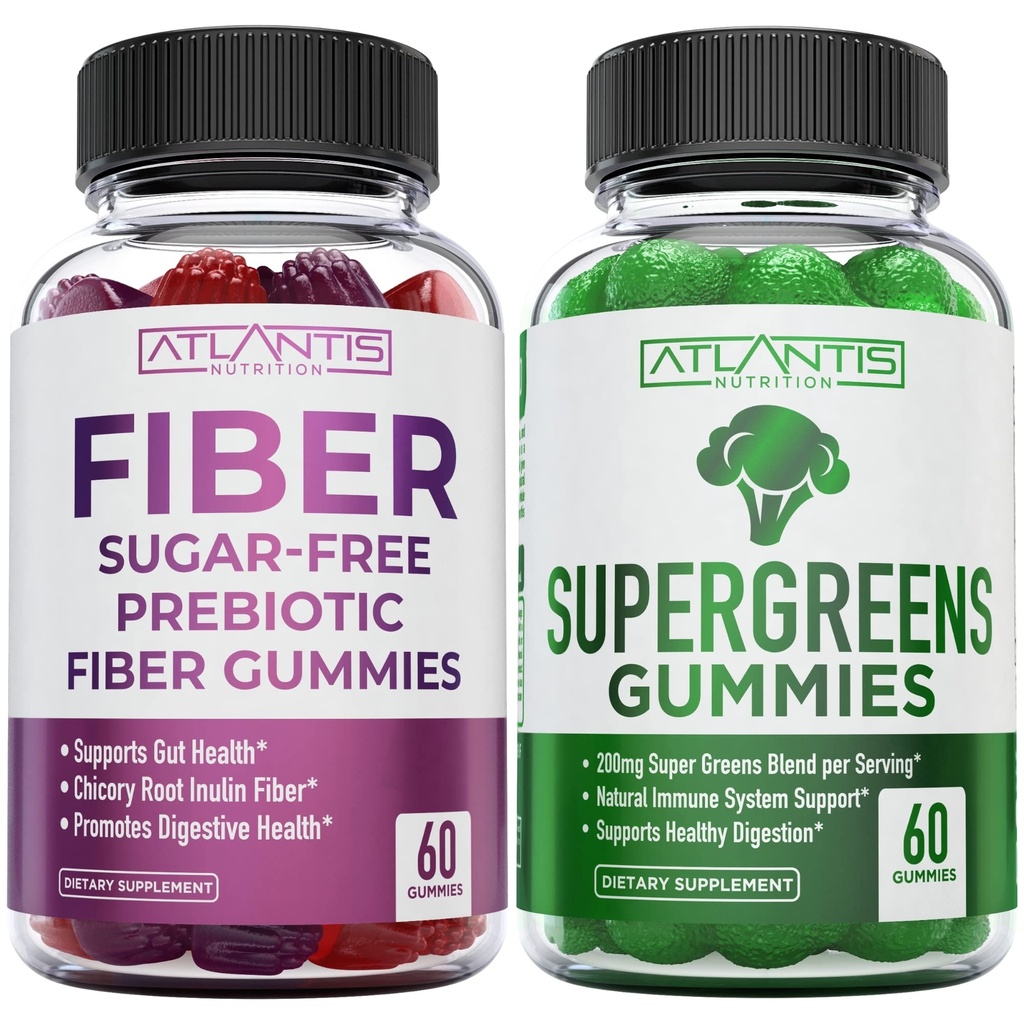 Atlantis Nutrition Prebiotic Fiber Gumies za odrasle 2-Pack (120 Gummies) + Superzeleni 60 Gumies