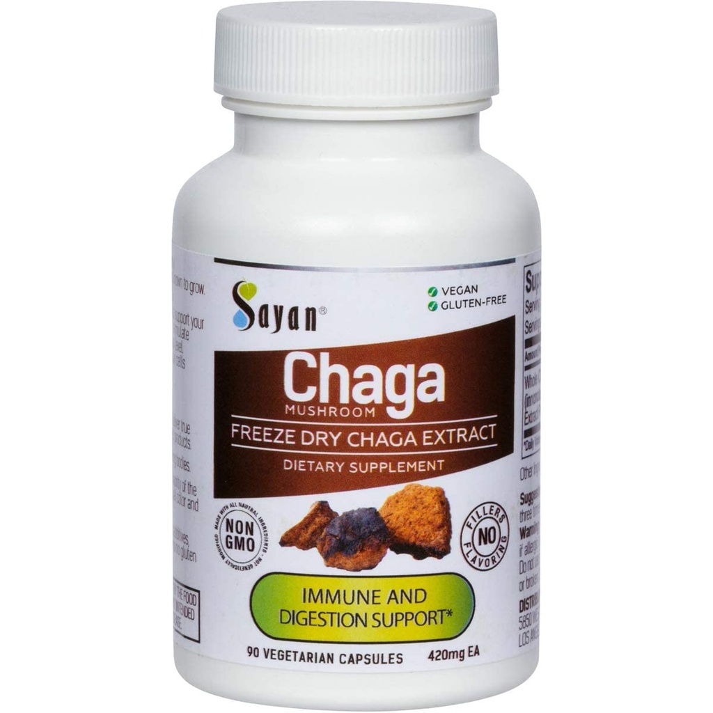 Sayan Sibirska Chaga goba Extract – 90 kapsul/420mg ea – Natural & Wild Harvest Antioksidant dodatek – Imunski sistem Podpora in Regulirajte funkcije telesa – Vegan, Non-GMO, Brez polnil ali dodatkov