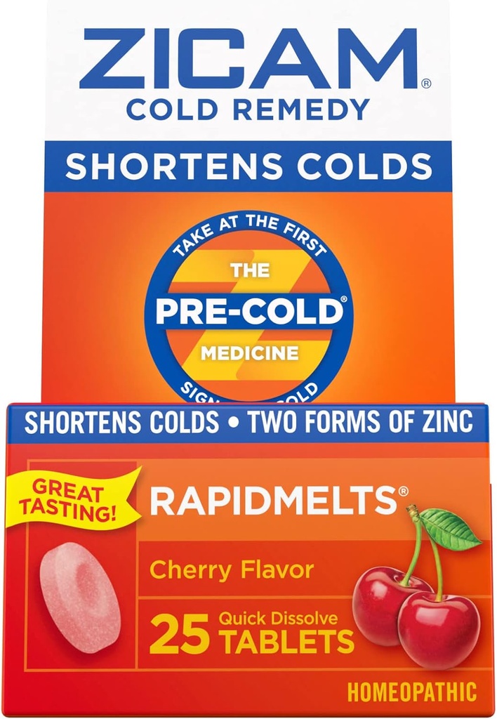 Zicam Cold Remedy Cink RapidMelts, Cherry Flavor, homeopatsko, hladno skrajšanje Medicine, skrajša hladno trajanje, 25 Število (Pack od 2)