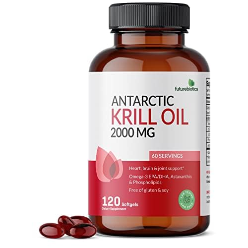 Futurebiotics Antarktika Krill Oil 2000mg z Astaksantin, Omega-3s EPA, DHA in fosfolipidi - 100% Pure Premium Krill Oil Heavy Metal Tested, Non GSO – 120 Softgels
