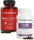 Realne gobe RealClarity (60ct) in Chaga (120ct) Kapsule Bunde - Gobe dopolnilo za mentalno jasnost, Fokus, Prebavno zdravje in imuno podporo - Vegan, Ne-GMO, Preverjene ravni beta-glukanov