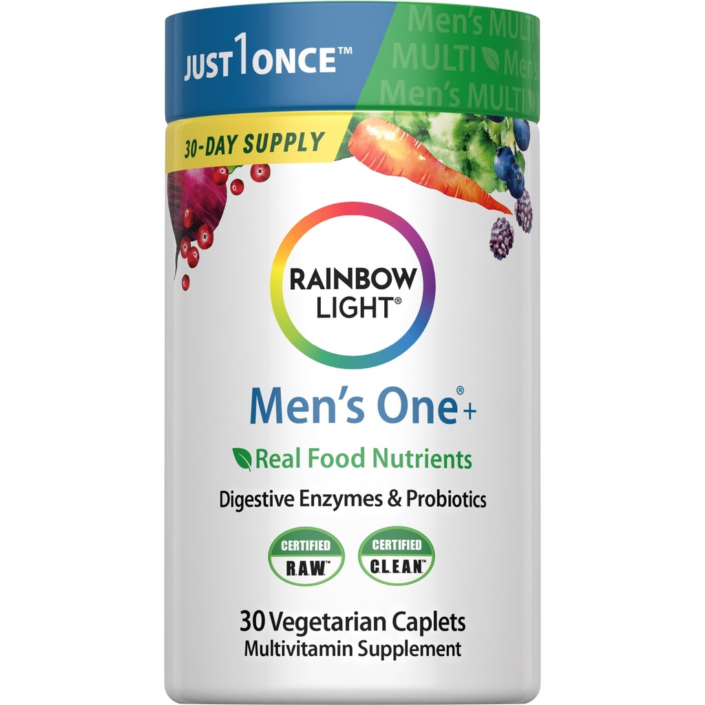 Mavrična svetloba Multivitamin za moške, vitamin C, D in cink, probiotiki, moški en multivitamin zagotavlja visoko odpornost imunske podpore, ne-GMO, vegetarijanski, 30 tablet