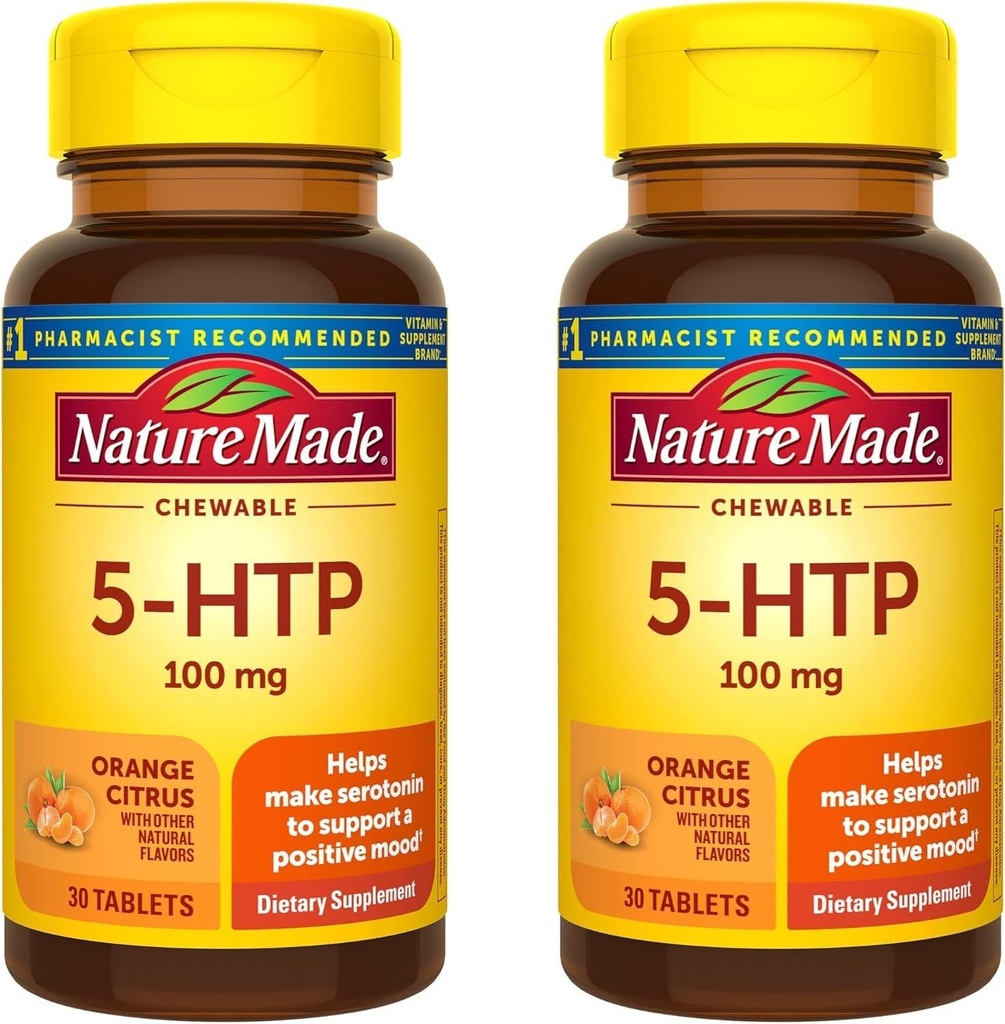 Narava narejen žvečljive 5HTP 100mg, 5-HTP Mood podporo, 30 5 HTP žvečljive tablete, 30 dnevna dobava (paket z 2)