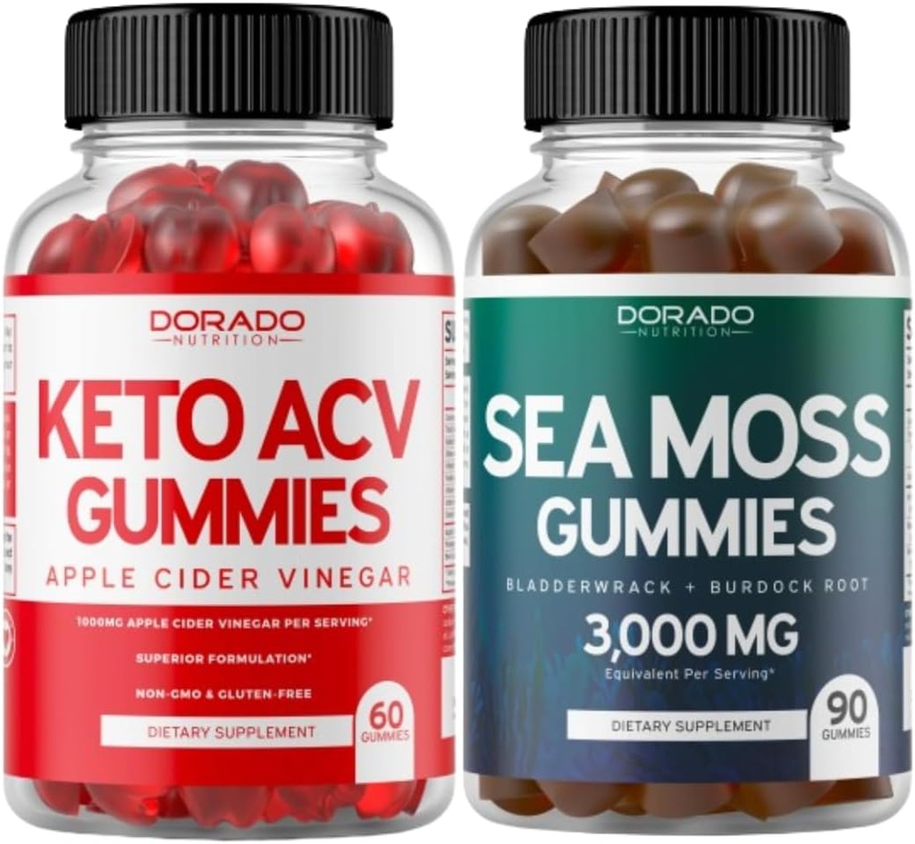 Keto ACV Gummies (60 Count) Napredno hujšanje Formula in Irish Sea Moss Gummies (90 Count) z Bladderwrack & Burdock Root za ščitnico, energijo in imuno podporo - Non GSO, Vegan Safe & Made in US