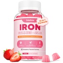 Veganska železni dodatek Gumiji za ženske & moške, anemija, Blood Builder & Energy Support za pomanjkanje železa, z vitaminom C, A, B kompleks, Folate, CoQ10, sladkor brez, ne-GMO, 60 Count