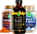 Maju Superfoods črno seme olje, 4-v-1 Sea Moss kapsule in kurkumin Ginger Gumies paket