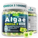 2 Pack Algae Omega 3 Gumies 1000mg, Rastlinski osnovi DHA 460mg & EPA 230mg, Omega 3 Ribje olje Alternativno za odrasle, Plus metilfolate, vitamin B12, fosfatidilserin, Brez ribjega okusa, Vegan, brez sladkorja