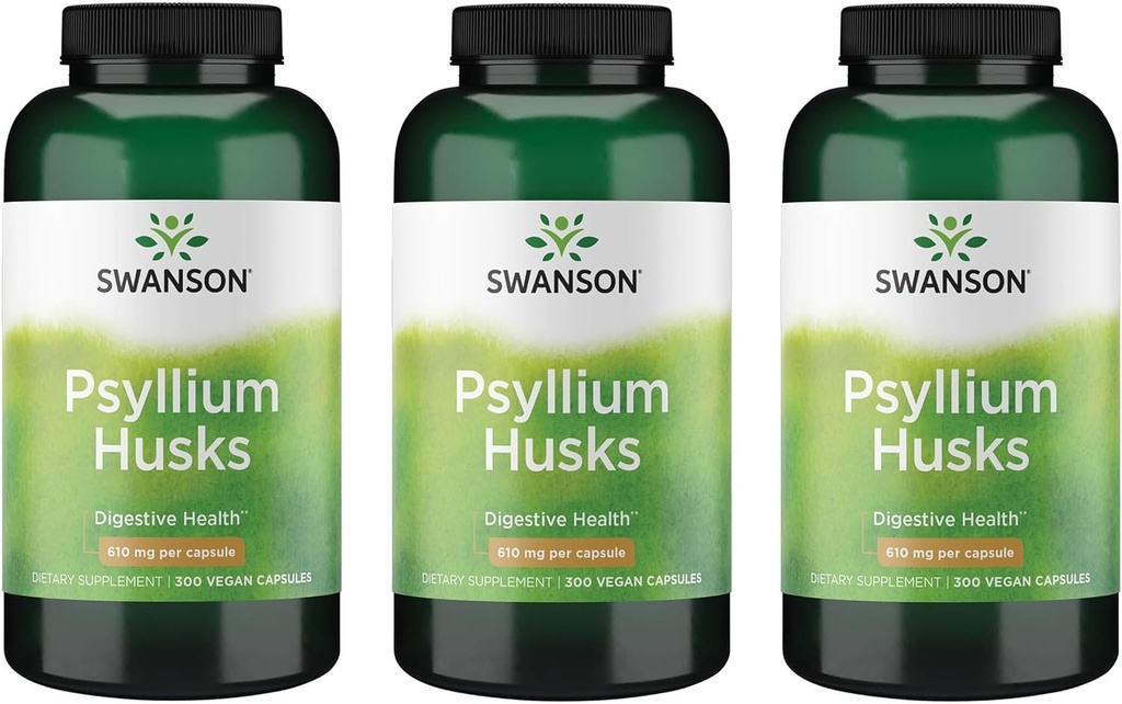 Swanson Psyllium Husk prehranska vlaknina dodatek 610 mg 300 kapsul - (3 pakiranja)