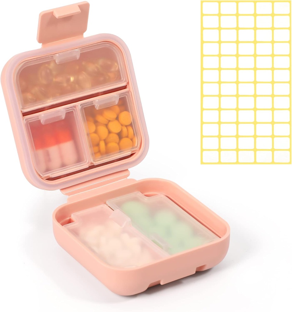 Dynippy Daily Pill Organizator 5 Kompartmenti Prenosni Vlažilni dokaz Mala tabletka Zabojnik za žepna tabletke Potovanja Tablete Prenosna medicina Vitamin Ribje olje Holder Container (Pink)
