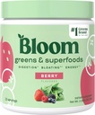 Bloom Nutrition Superfood Greens Powder, Prebavni encimi w/Probiotiki & Prebiotiki, Gut Health, Napenjanje Relief za ženske, Klorella, 15 SVG (15 Servings (Pack of 1), Berry)