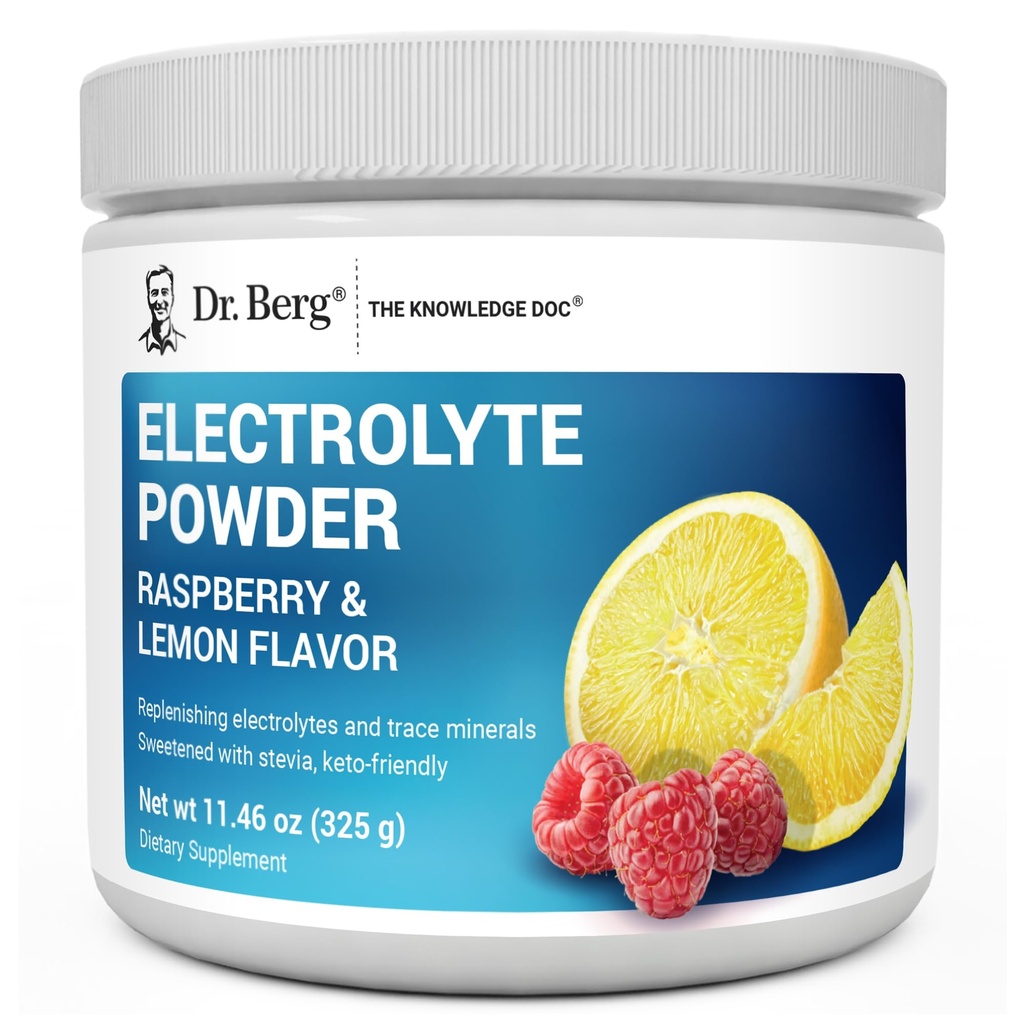 Dr. Berg Zero Sugar Hydration Keto Electrolyte Powder - Izboljšan w/ 1000 mg kalijeve in prave roza himalajske soli (NOT Table Salt) - Malina & limona Flavor Hydration Drink dodatek - 50 Strežnice