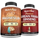 Nutrivein Premium Magnezijev L-treonat & Panax Ginseng dodatek paket: Visoko-Absorpcija Magnezijev Treonat in Red Ginseng dodatek Pair za možgane, Mood, & Vitalnost