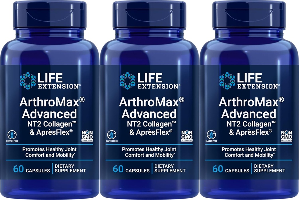 Life Extension ArthroMax Advanced z NT2 Collagen & ApresFlex, 60 kapsul (paket po 3)