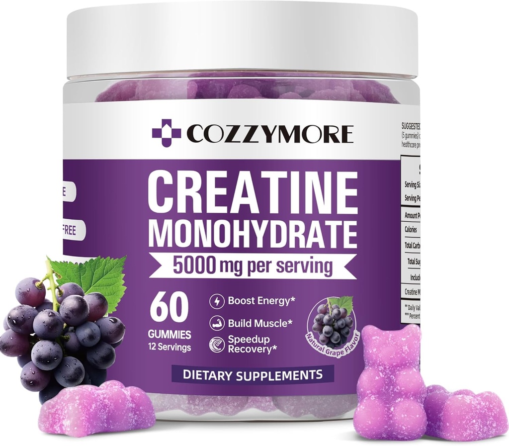 Kreatin Monohidrat Gumies 5000mg za moške in ženske, Gomitas de Creatina Kreatin Monohidrat 5g, Creatina Monohidratada Gummy za mišice Graditelj, Energy Boost, Pred-delovni dodatek, 60 Število, Grozdje
