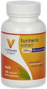 Vitamin Shoppe Kurkum Extract 300mg, Standardizirano zelišče, ki podpira celično zdravje in zagotavlja antioksidant koristi s 95% kurkumin in 65mg kalcija (100 kapsul)