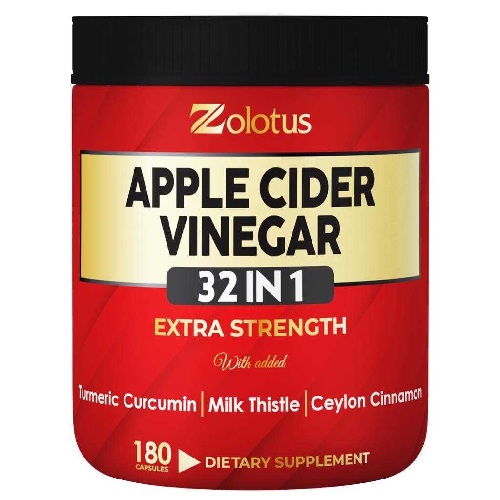 Zolotus 32in1 Apple Cider Vinegar Kapsule s kurkuma, Cimet, Mlečni osat, Elderberry, Quercetin in več za podporo Prebava, Imune - 180 Kapsule