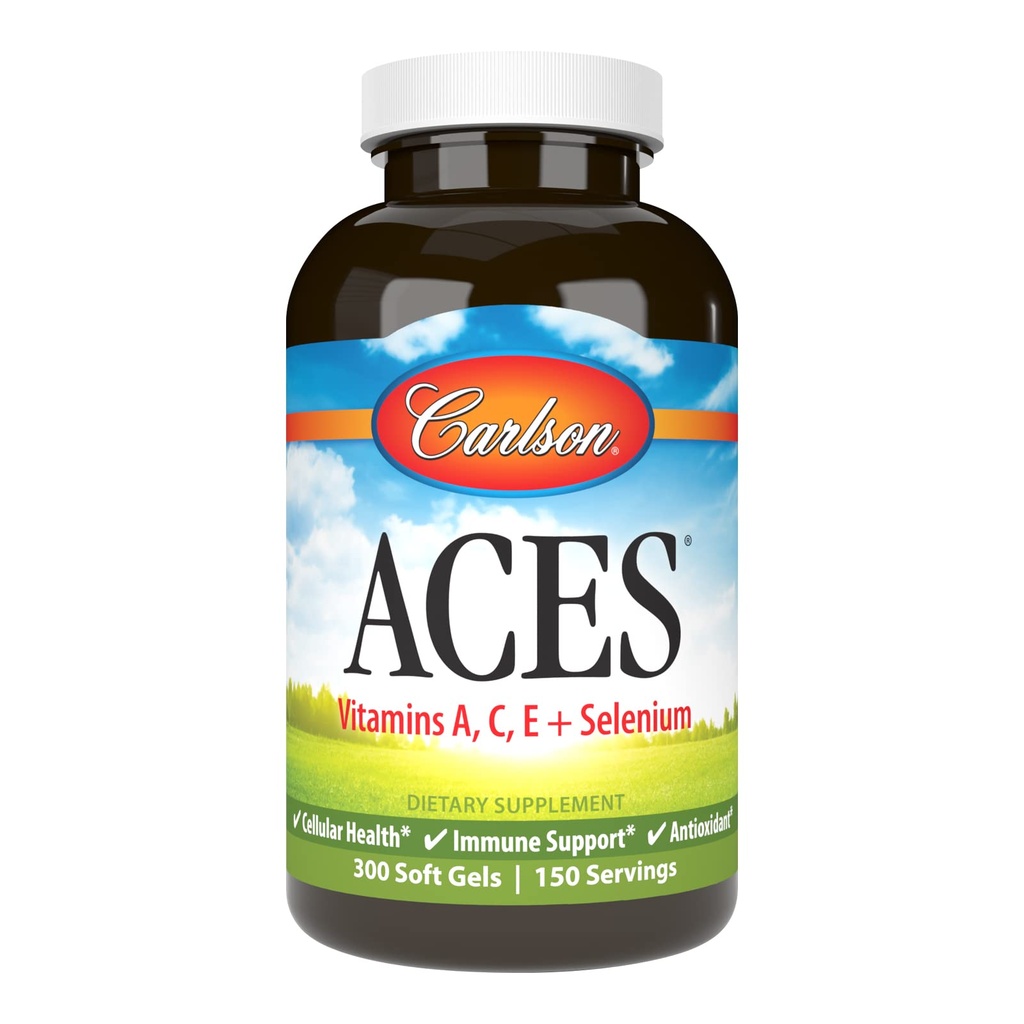 Carlson - ACES, vitamini A, C, E + selen, celično zdravje in imunodinamična podpora, antioksidant, 300 kapsul