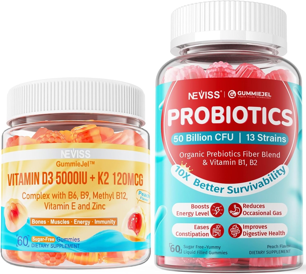 NEVIS Vitamin D3 K2 Gumiji + Probiotiki brez sladkorja Gumiji