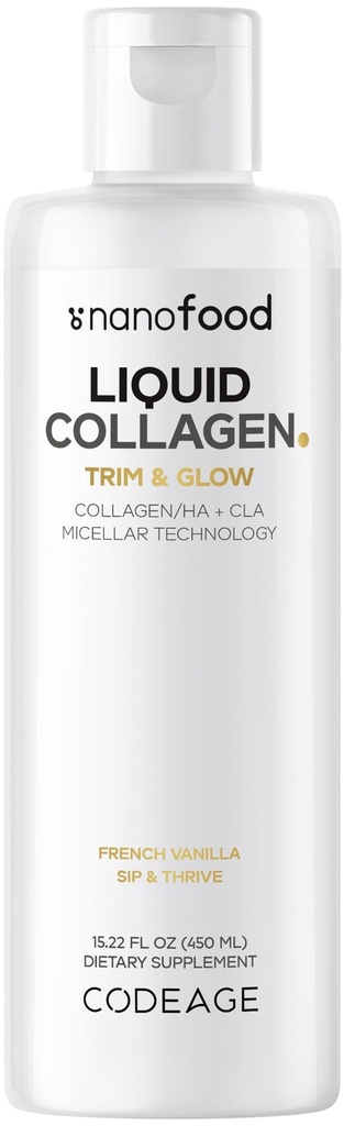 Codeage Liquid Collagen Supplement Vanilla Flavor, Beauty Trim & Glow Liposomal Kolagen Peptides, CLA konjugirana linolna kislina, hialuronska kislina, vitamin E, hidroliziran, ne-GMO, 15.22 fl oz