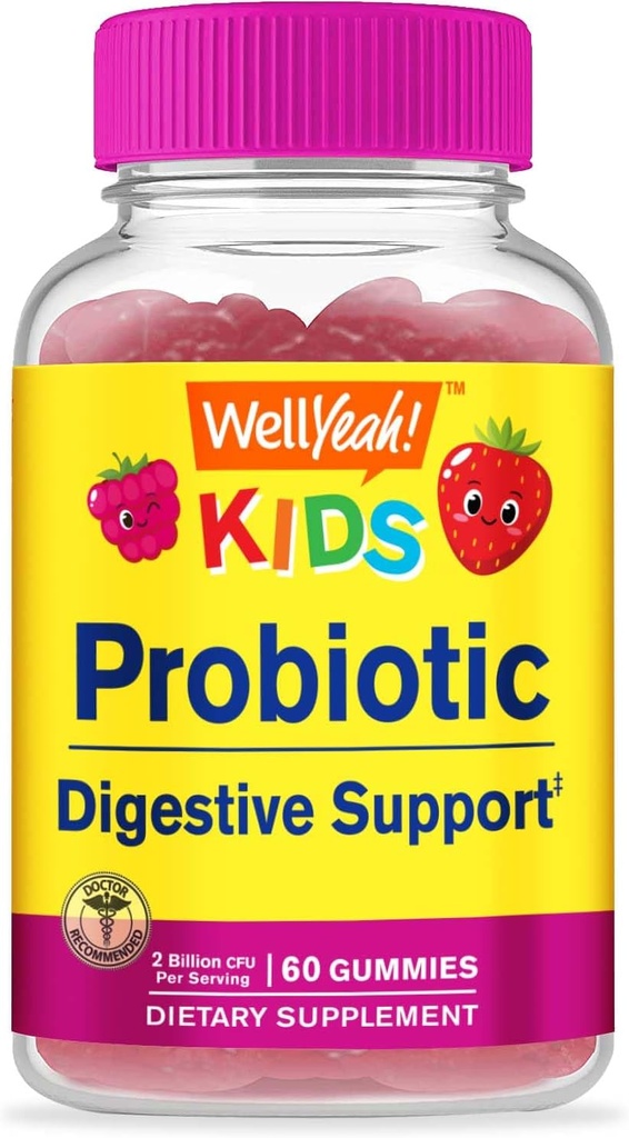 WellYeah Kids Probiotic Gummies - Prebavna podpora, Gut Health, Imunska podpora Gummy - Probiotiki za digestivno zdravje - Vegan, Gluten Free - 60 Gummies
