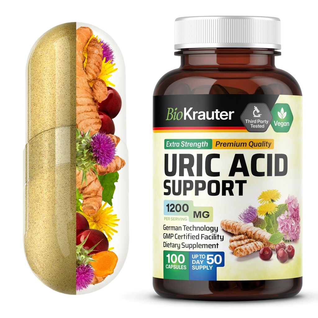BIO KRAUTER Podporne kapsule sečne kisline 1200 mg Mešanica - 100 Count - Ledvica dodatek w/Tart Cherry 10:1 ekstrakt - mleko osat in kurkuma ekstrakt - Vegan