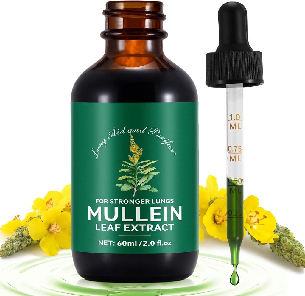 Mullein kapljice za pljuča 2 Fl Oz, naravne mullein list kapljice, hitra absorpcija Liquid Mullein Extract dodatek, čiščenje pljuč, 1 mesec dobave