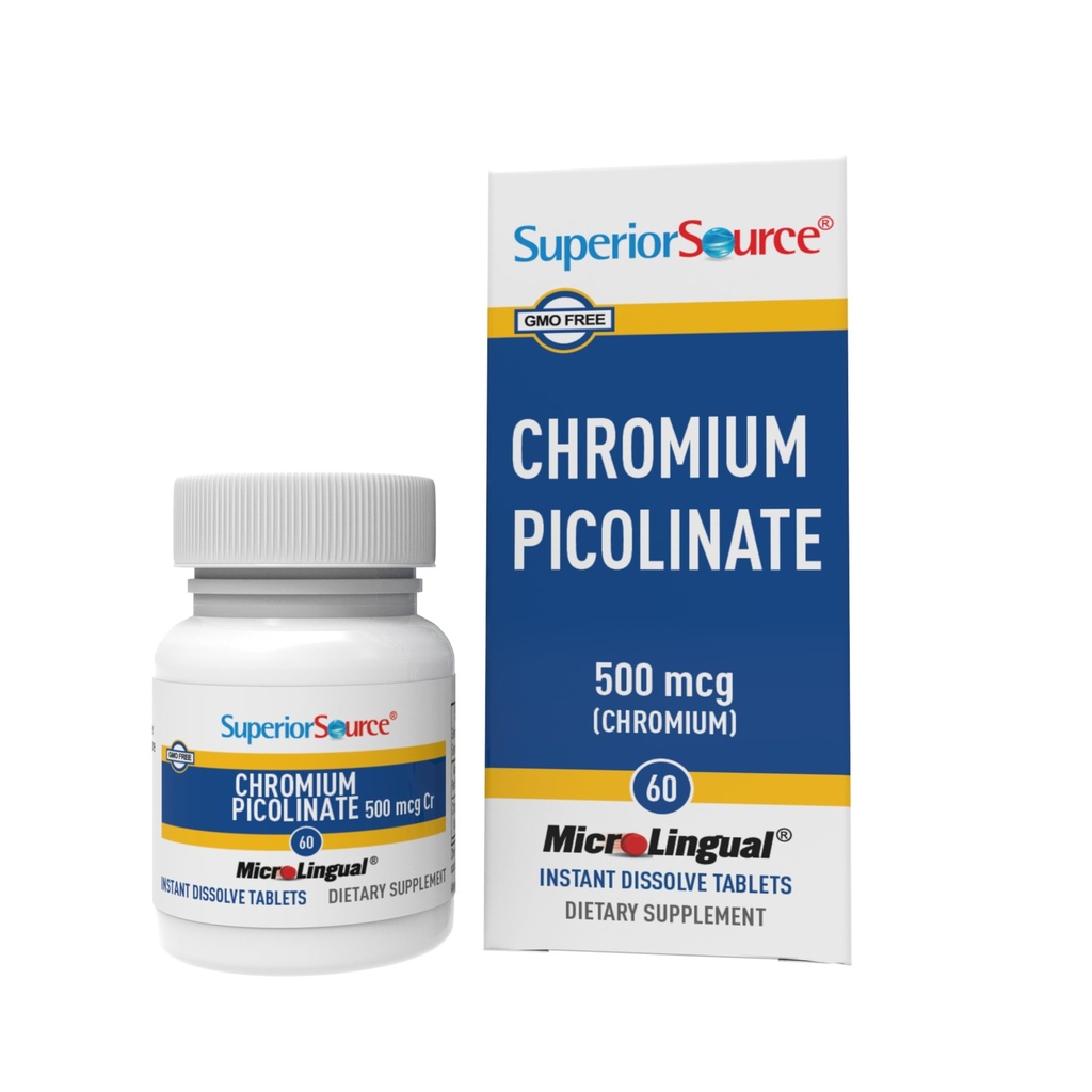 Superior Source Kromov pikolinat - dopolnilna formula podpira zdravo presnovo sladkorja - 500 mcg, 50 Instant Dissolve tablete