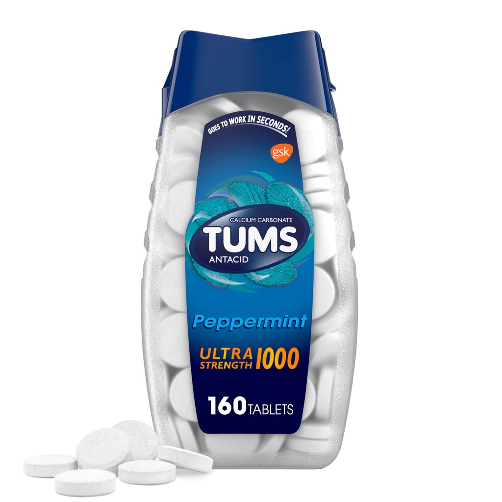 TUMS Ultra moč žvečljive antacidne tablete za lajšanje zgage, pepermint - 160