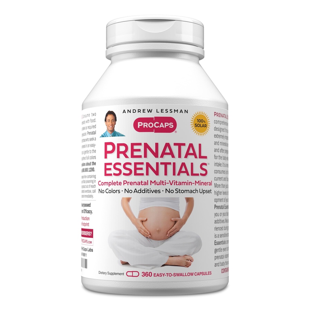 ANDREW LESSMAN Prenatalne esenciale 360 Kapsule - popolni prenatalni vitamini za ženske, Brez dodatkov Prenatalni multivitamin, Hranila za ženske Prednatalna, Postnatal-metilfolat Prednatal z železom