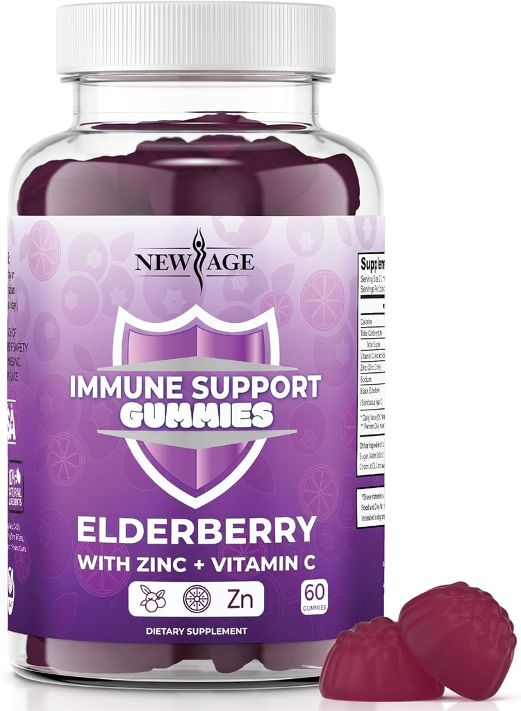 NOVA AGE Imunski sistem Podpora Gumies - Sambucus Črna Bezgove jagode Gumies z vitaminom C in cinkom (Imunska podpora 60 Gumies)