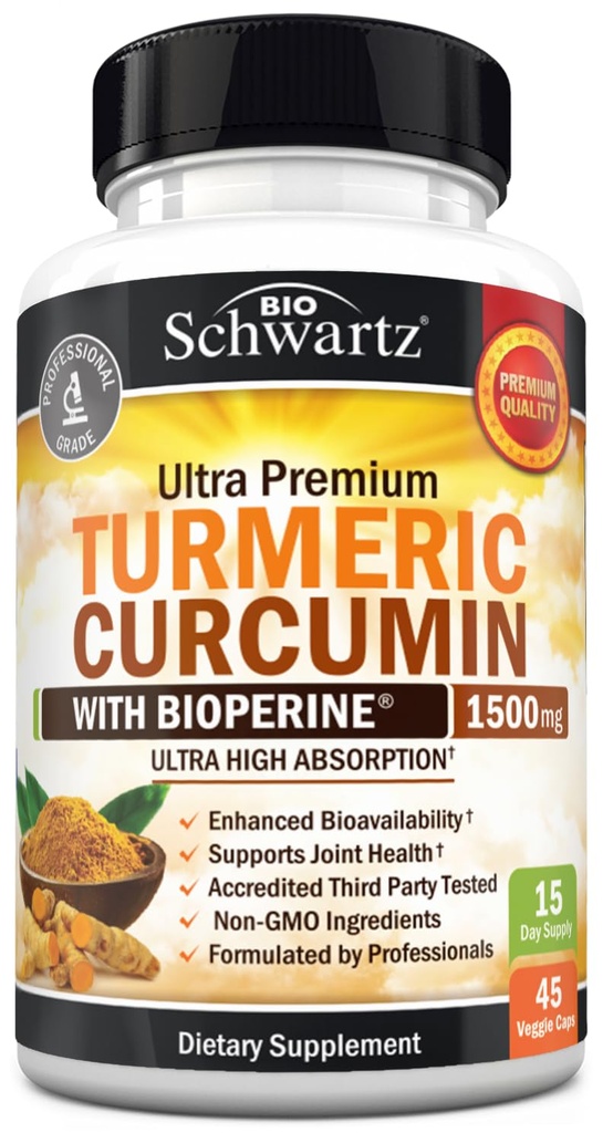 Kurkumin s črnim poprom Izvleček 1500mg - visoka absorpcija Ultra Potentna Kurkuminoidi in BioPerin - NeGS Tumerne kapsule za skupno podporo - 45 Kapsule