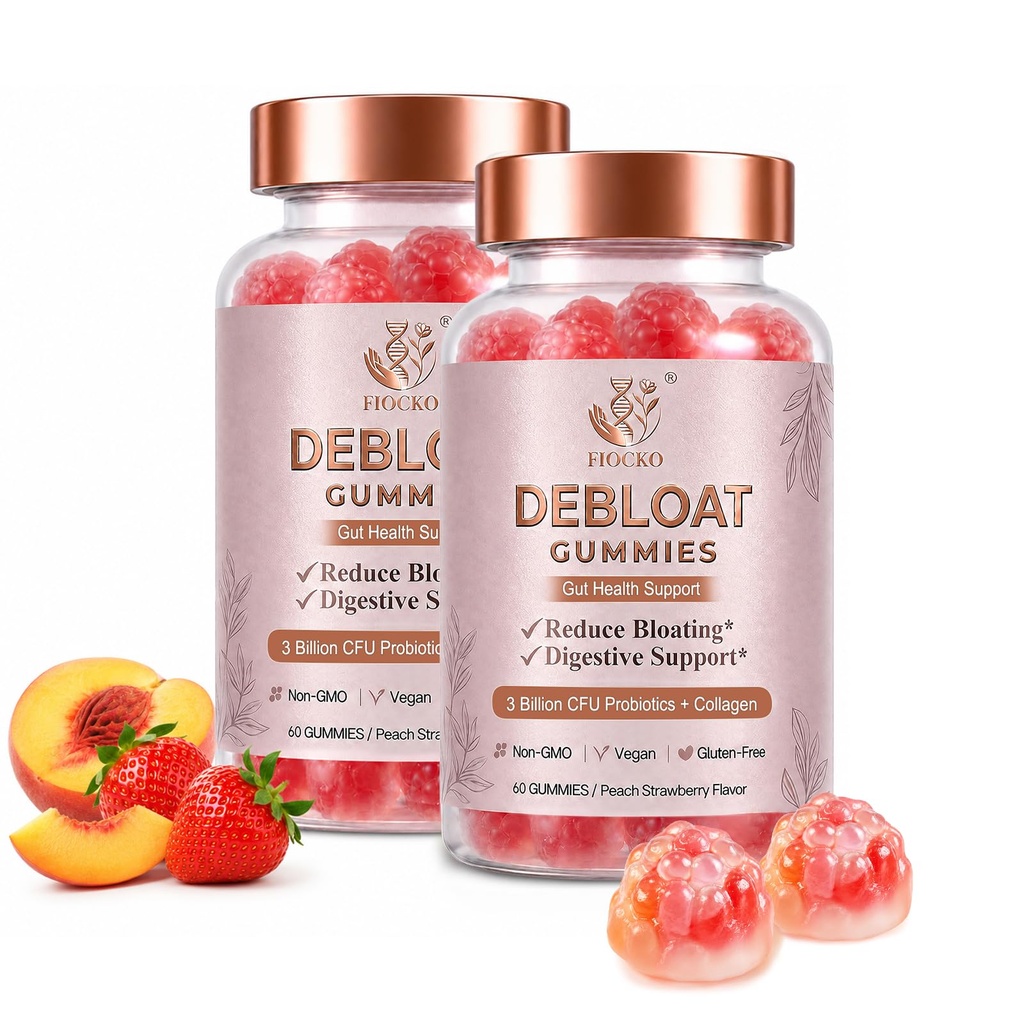 Probiotics for Women Gummies, Debloat Gummies with Prebiotic Fiber Supplement & Apple Cider Vinegar for Gut Health, Vitamin C & Biotin for Skin & Hair Support, Peach Strawberry, 120 Count