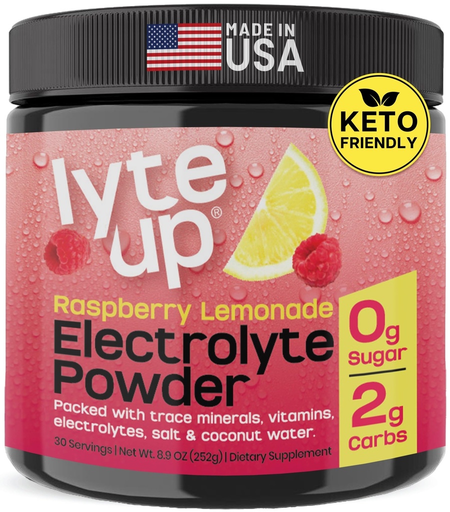 Nutriana Keto Elektroliti v prahu Brez sladkorja - Zero Carb & Zero Calorie Elektrolitski pijača Mix - Sladkor brez elektrolitov za hidracijo v prahu - Fasting Elektroliti Raspberry Limonade aroma