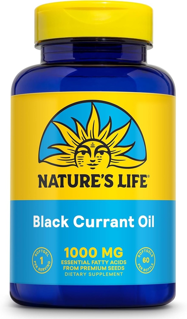 NATURE'S LIFE črni ribez olje 1000mg - črni ribez olje, naravni vir Omega 6 Gama linolenska kislina (GLA) in Omega 3 alfa-linolenska kislina (ALA), 60-dnevni garancija, 60 Serving, 60 Softgels
