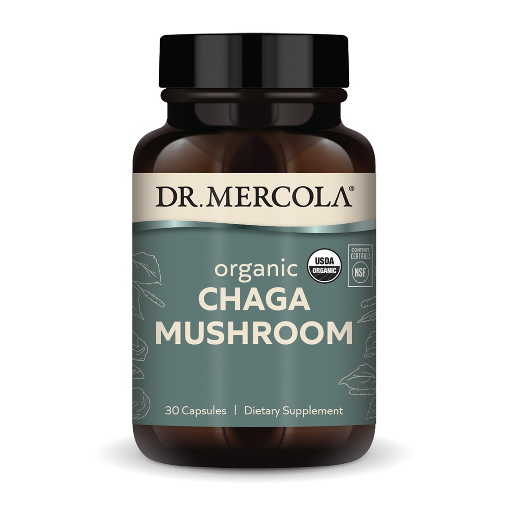 Dr. Mercola Organic Chaga Goba, 30 Serving (30 tablet), Prehranska dopolnila, Podpira zdrave imunske funkcije, Non-GMO, Certified USDA Organic, NSF Vsebina Certified