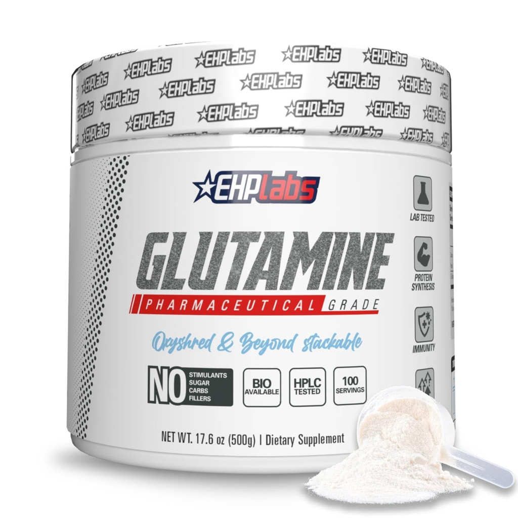 EHP Labs L Glutamin Powder Aminokisline - L-glutamin, regeneracija vadbe, podpora za zdravje imunskega sistema in črevesja (500g) - 100 serverjev