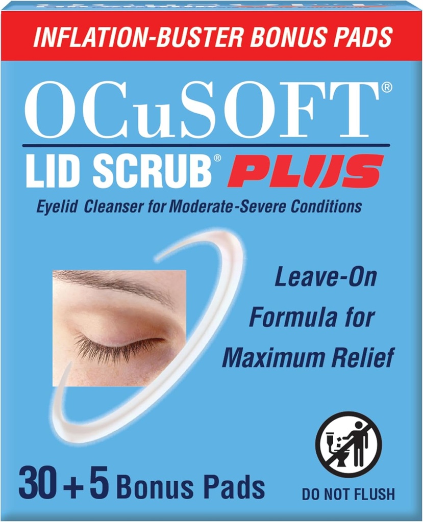 OCUSOFT Lid Scrub PLUS 35 - Predvlačeni robčki na očesni ograji za zmerno do hudo stanje - vlažilni čistilec za oči za maksimalno olajšanje - 35 števk