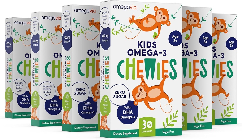 Omega 3 Gumies - Ultra-High DHA Žvečljivi gel Gummy - za otroke podpira zdravje možganov in oči - brez sladkorja naravne sadne arome - otroci Omega 3 ribje olje Gumies (6 Pack)