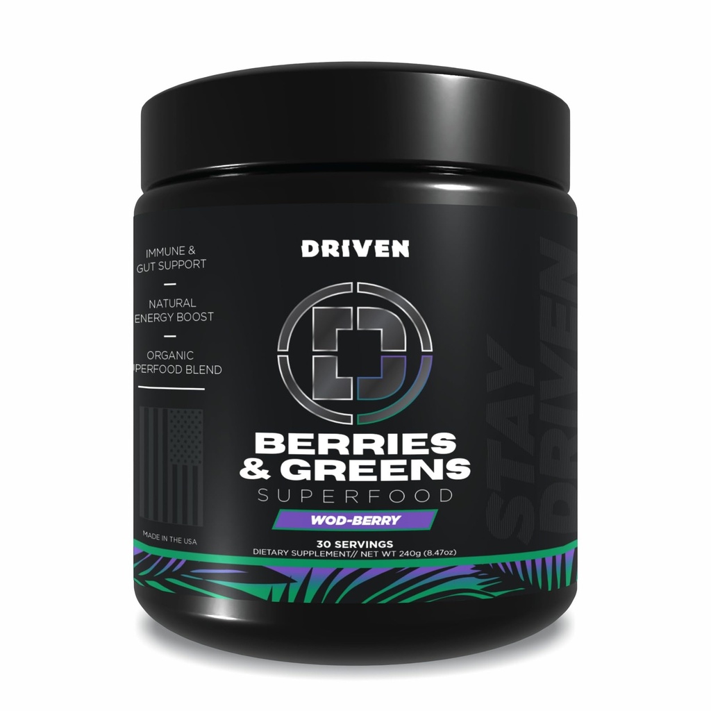 Driven B&G Berries & Greens Superfood Powder, 30 Serving - Organic rastlin-based Formula s probiotiki in prebavni encimi -Podpora recovery, zdravo prebavo, in imunske funkcije