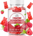 mehki medved Kreatin Monohidrat Gumiji za moške ženske, Vegan Kreatin Dodatek 5000mg Kreatin HCL Pred vadbo Gumiji za mišice Graditelj Moč Malina Okus 60 Count