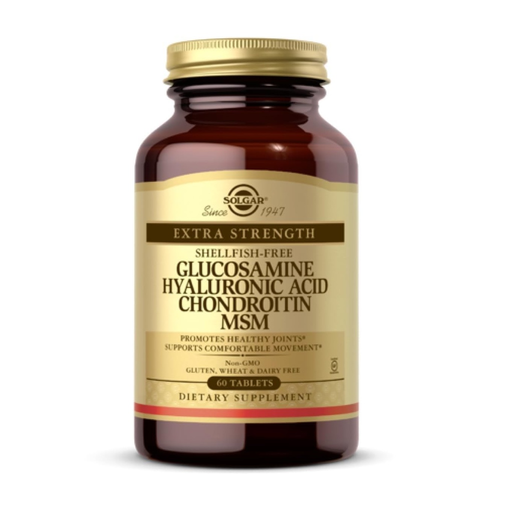 Solgar Glukozamin Hyaluronic Acid Chondroitin MSM (Shellfish-free), 60 tablet - Skupna podpora in udobje - Podpira aktivni življenjski slog - Non-GMO, Gluten Free, Dairy Free - 20 Servings